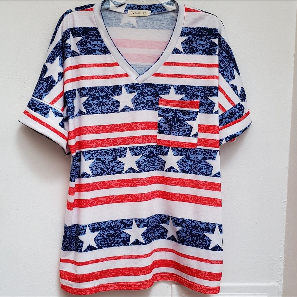 For G AND PL Top Red White and Blue
